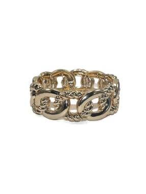 Fashionable Rope Design Vintage Gold Tone Stretch Elastic Panel Link Bracelet.